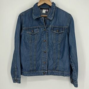 Alexis & Avery Cropped Lightweight Button Front Denim Jacket Women’s Size Large
